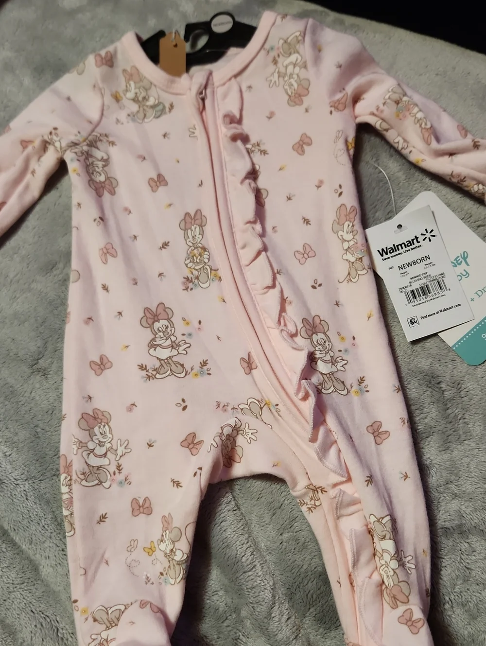 Disney Pink Minnie Mouse Ruffle-Trim Zip One-Piece Footie